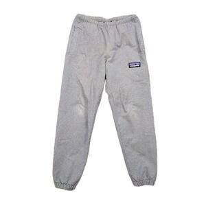 Patagonia Fleece Pants Mens Small Gray Big Logo Front/Back Retro Vintage Unisex